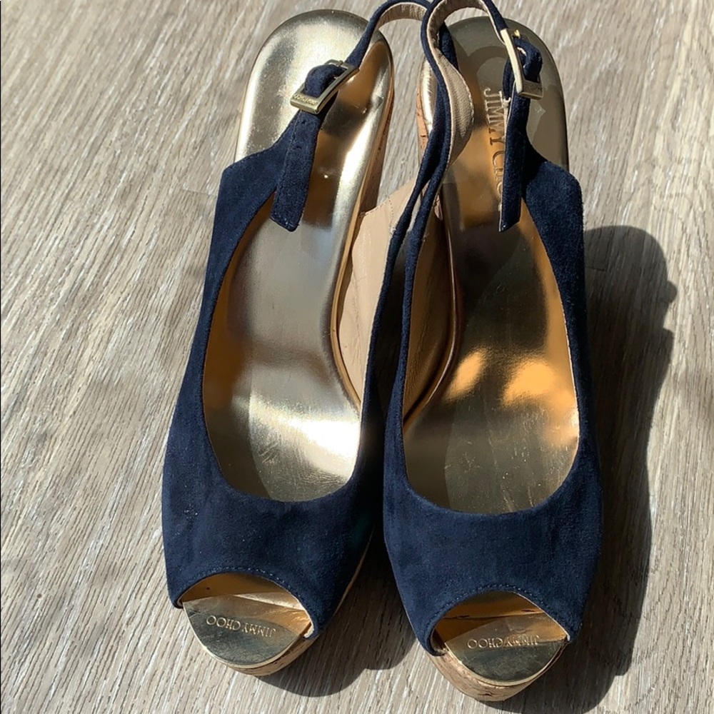 Jimmy Choo Praise Sling dark blue tor wedge.